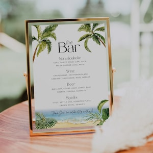 Bar sign, Wedding Bar Menu sign bar Menu template, Tropical Beach Wedding Destination #Aloha