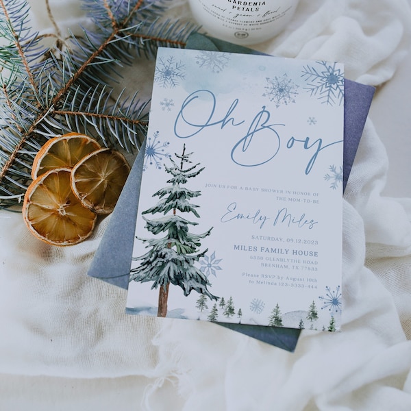 Oh Boy baby shower invitation, Winter baby shower invitation, Winter wonderland baby shower, Boy baby shower #BLUEWW