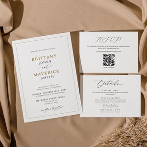 Wedding invitation template, Elegant minimalist wedding invitation set, gold invitation wedding aestheticlwt image 1