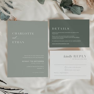 Sage green wedding invitation with rsvp and details card,  Sagre green invitation template, Instant edit and print #SAGE021LWT