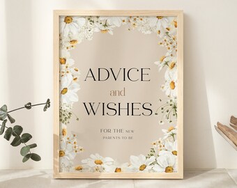 Advice and Wishes sign, Baby Shower sign, Daisy Advice Sign for Parents-To-Be, Daisy flower baby shower theme #DaisyBaby