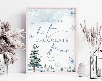 Hot chocolate bar sign, Baby shower chocolate bar sign, Hot chocolate sign, Winter baby shower sign, Winter wonderland sign #BLUEWW