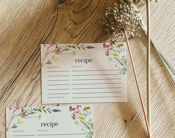 Recipe card template, Bridal Shower Recipe Card, Wildflower Beige bridal shower stationery  #Amara