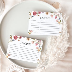 Recipe card template, Recipe card bridal shower, Wildfower Floral Bridal shower template  #Viona