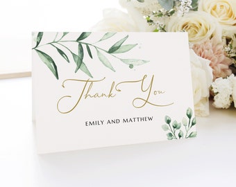 Greenery Thank you card template, Gold Thank you card template #GREEN020LWT