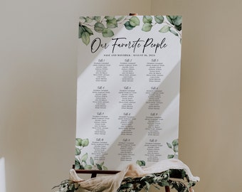 Greenery floral seating chart template, Wedding seating chart, Floral seating chart sign #simone