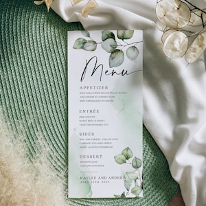 Greenery menu card, Wedding menu template, Eucalyptus floral #Elise