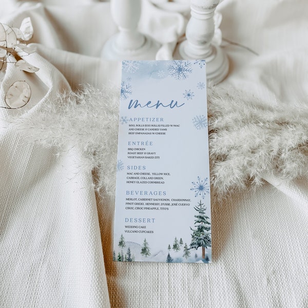 Winter menu template, Winter Wonderland menu, Menu cards template, Christmas menu template #BLUEWW