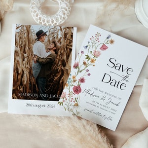 Floral Save The Date cards, Wildflower Save The Date, Boho Floral wedding Save The Date #Viona