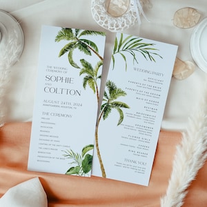 Wedding reception program cards, Program card template, Tropical Wedding ceremony program, Tropical Wedding Destination stationery #Aloha