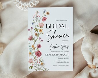 Bridal Shower Invitation, Floral Bridal Shower Invitation, Colorful spring and summer watercolor floral and flowers #Viona