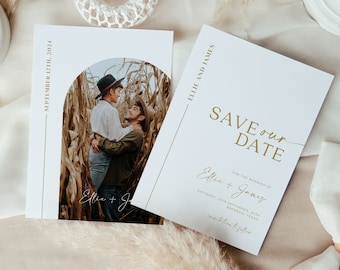 Gold Save The Date, Save The Date invitation template, Gold Invitation template, Save The Date with photo #MoreaGld