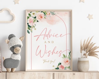 Advice and wishes sign, Blush sign, Baby shower sign, Advice and wishes template #BLUSHEE