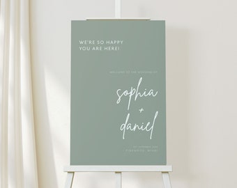 Welcome sign sage green, Wedding welcome sign, Welcome sign template #SAGE021LWT