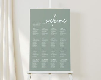 Seating chart wedding, Seating chart template, Sage green seating chart, Boho wedding sign #SAGE021LWT