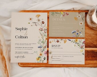 Beige Wedding Invitations, Boho floral Wedding invitations, Invitations template #Amara