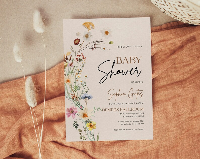 Boho Wildflower Baby Shower invitation Boho baby shower invitation Gender neutral baby shower invitation Amara