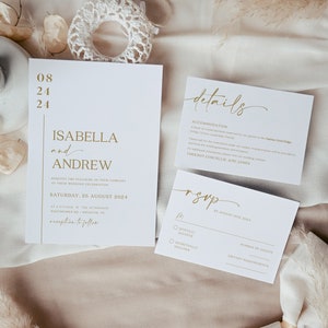 Gold wedding invitation set, Minimalist and elegant gold wedding invitation suite, Rust Gold Wedding invitation template download #MoreaGld