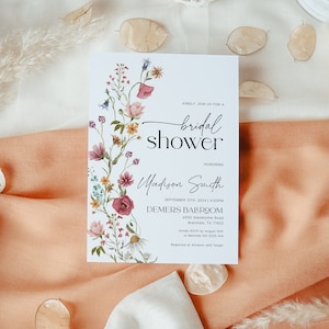 Floral Bridal Shower Invitation, Colorful Wildflower Invitation, Bridal Shower Invitation template #Viona