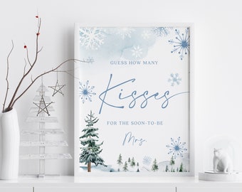 Guess how many kisses, How many kisses sign, Winter wonderland bridal shower sign #BLUEWW