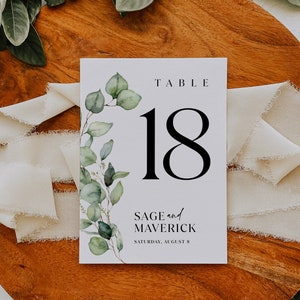 floral greenery table numbers