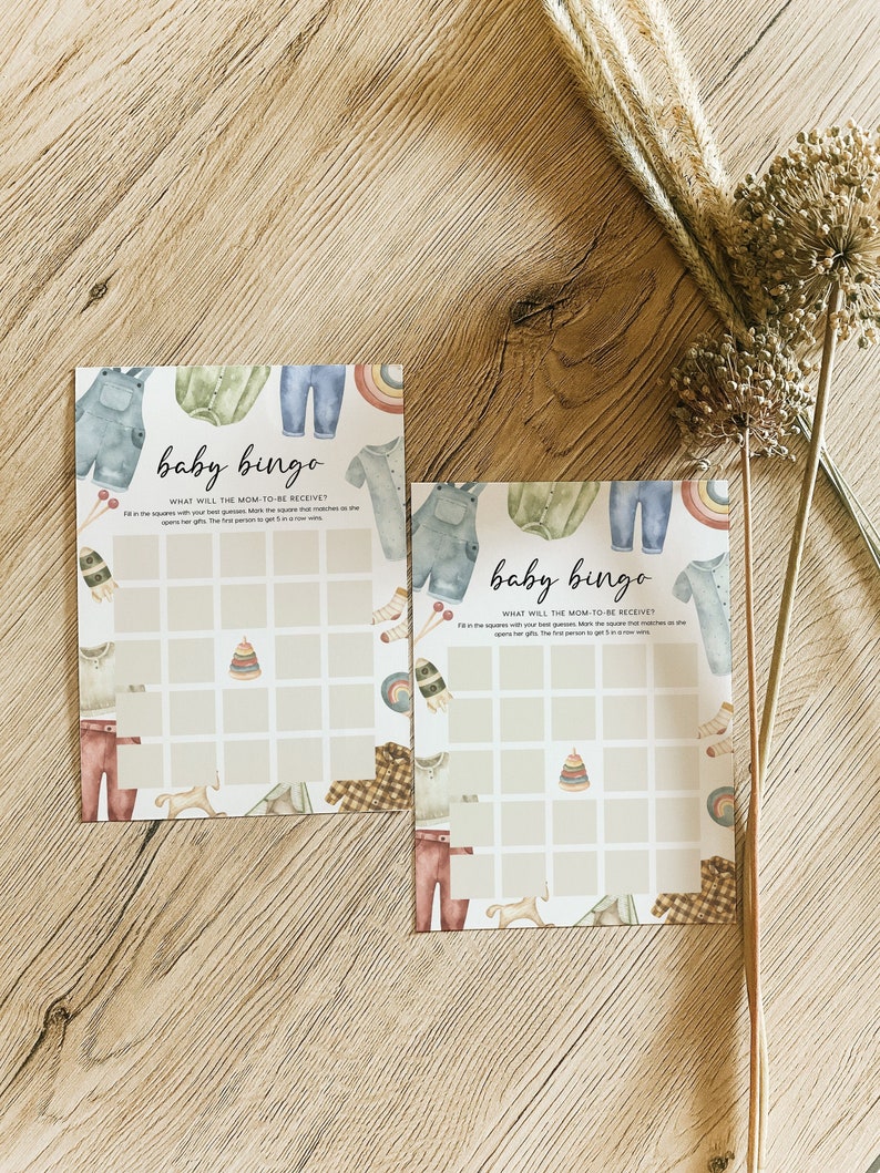 Bingo Game template, Baby Shower Bingo game, Baby Clothes Theme, Editable Baby shower game card template clt023 image 2