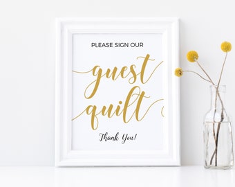 Guest quilt sign, Sign guest quilt, Guest quilt guest book,  Gold wedding signs, Guest book sign, Printable signs #GOLD20WED