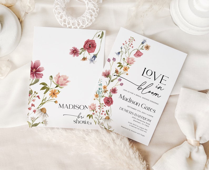 love in bloom, floral bridal shower invitation