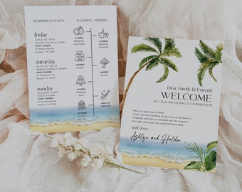 Wedding Itinerary, Weekend itinerary, Wedding Program template, Tropical Wedding Itinerary, Tropical Wedding Destination stationery #Aloha