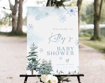 Welcome sign baby shower, Winter baby shower welcome sign, Winter wonderland baby shower sign, Welcome sign template #BLUEWW