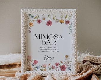 Mimosa Bar sign, Floral Bridal Shower sign, Mimosa Bar printable sign template, Spring summer wildflower sign template #Viona