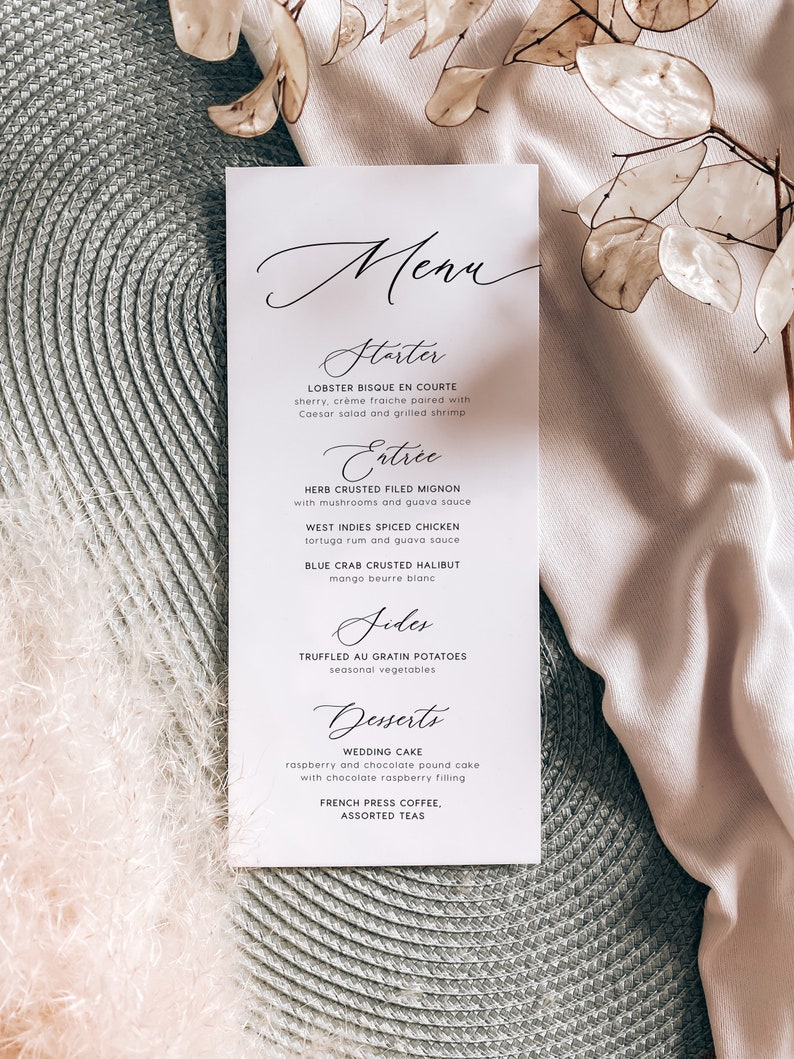 Aesthetic Menu Template Wedding Menu Template Wedding Menu Etsy