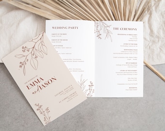 Wedding program template, Booklet wedding program, Floral Terracotta Wedding program booklet, Booklet template #herbal