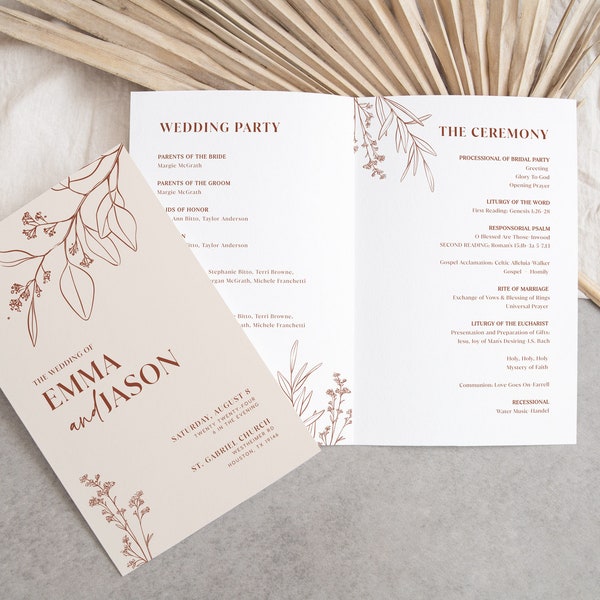 Wedding program template, Booklet wedding program, Floral Terracotta Wedding program booklet, Booklet template #herbal