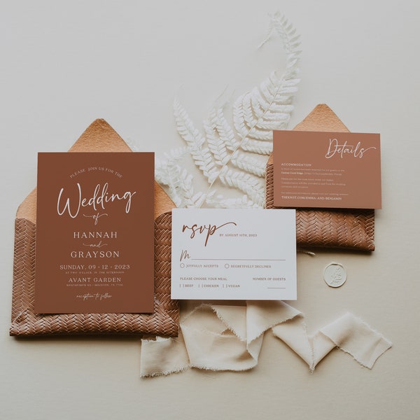 Terracotta invitation template, Modern wedding invitation suite, Earthy wedding invitation, Boho invitation set #BELLAMY-TR