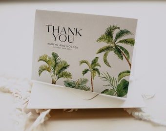 Tropical Wedding Thank You card, Palm Tree Thank You card, Wedding thank you card template, Tropical Destination Wedding stationery #Aloha