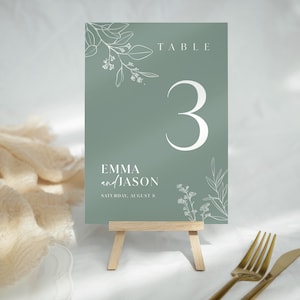 Table numbers template, Sage table numbers, Floral table numbers, Sage green wedding signs #sagefloral