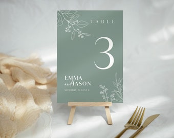 Modèle de numéros de table, numéros de table sauge, numéros de table floraux, panneaux de mariage vert sauge #sagefloral