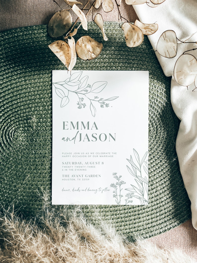 sage green wedding invitation