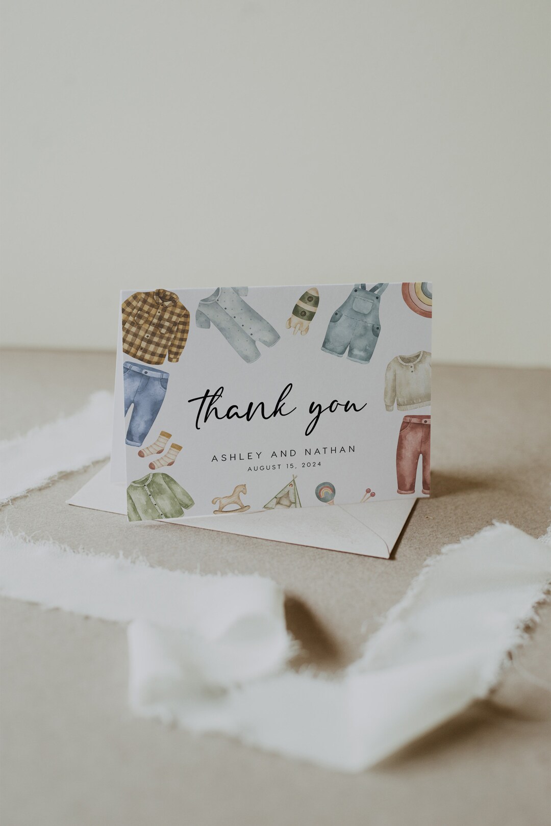 Thank You Card Printable, Baby Shower Thank You Card, Baby Clothes, Editable Baby Shower Thank
