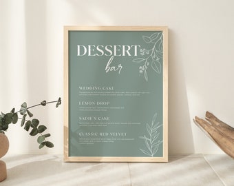 Dessert Menu sign, Dessert menu template, Floral wedding sign, Botanical wedding sign, Sage Green floral wedding sign #sagefloral