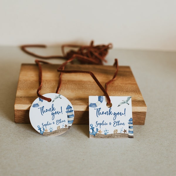 Nautical Tag Template, Round and Square tags, Favors and Gift tag template, Nautical baby shower theme #Nautical