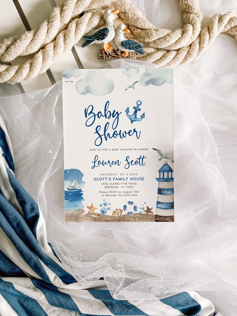 Nautical Baby Shower Invitation Nautical Baby Shower Theme Etsy