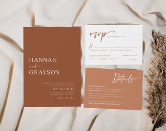 Terracotta invitation suite, Modern wedding invitation terracotta, Earthy wedding invitation, Invitation download #BELLAMY-TR