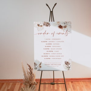 Wedding order of events sign, Modern Pampas wedding sign, Order of service template, Terracotta wedding  #Ellery