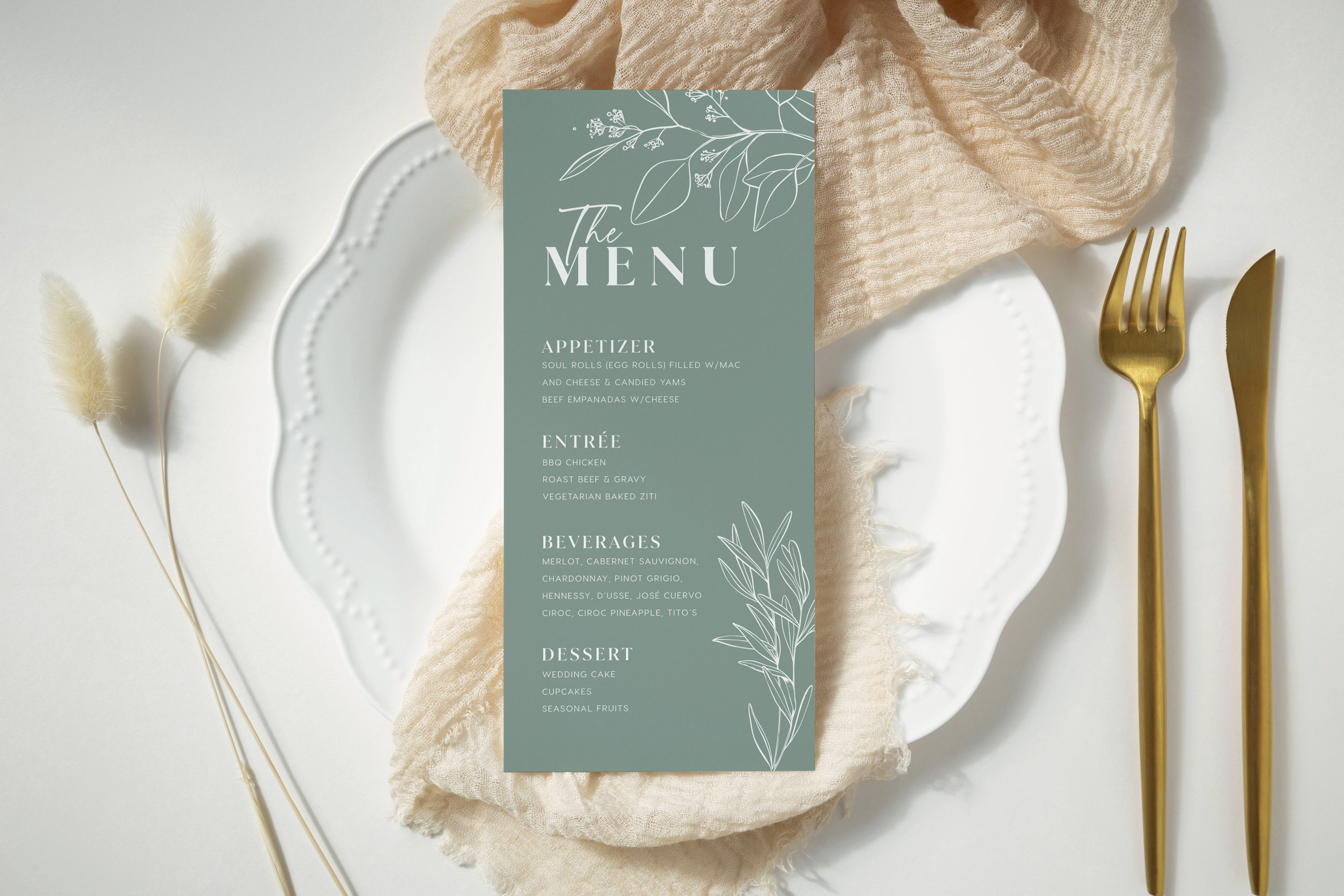 Sage Menu Cards Flora Wedding Menu Wedding Menu Template Etsy