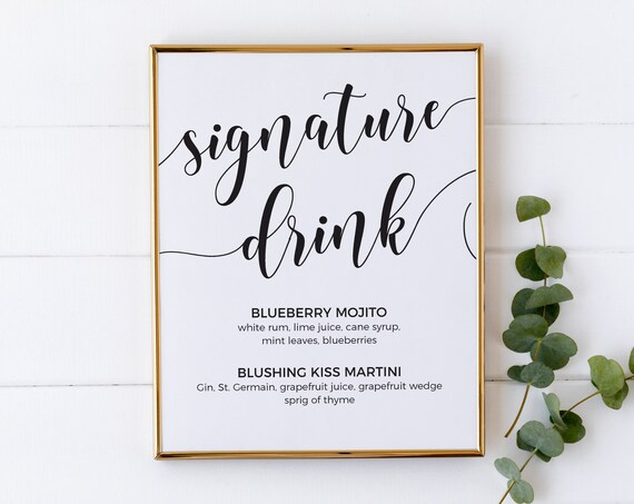 Signature Drink Sign Template Wedding Signature Drinks Sign - Etsy
