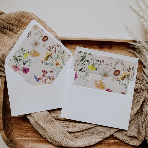 Bruiloft uitnodiging envelop voering, Boho bloemen uitnodiging envelop voering, Wildflower envelop voering #Amara