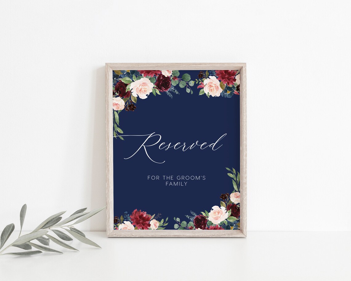 Reserved Sign Template Wedding Table Sign Navy Wedding Sign - Etsy