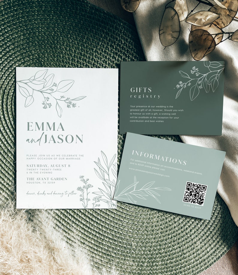 sage green wedding invitation